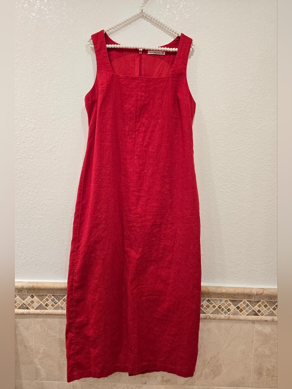 Abercrombie & Fitch Red Linen Maxi Dress